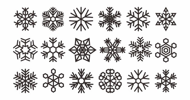 Cute snowflakes collection isolated on white background New year ornament