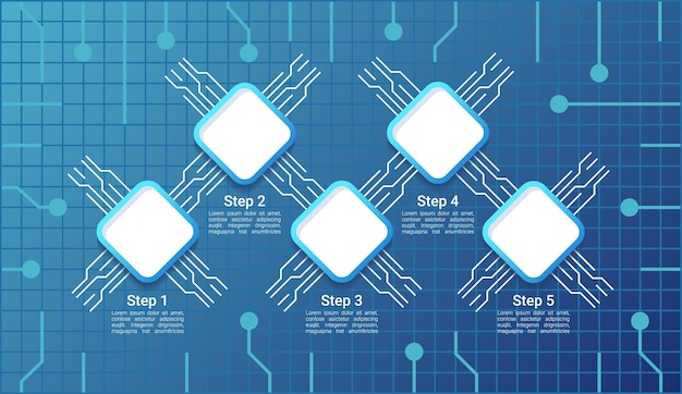 Cyber network infographic chart design template. Abstract infochart with copy space. Instructional graphics with 5 step sequence. Visual data presentation. Roboto Medium, Light fonts used
