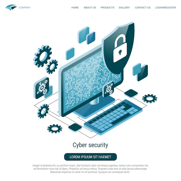 Cyber security data protection flat 3d isometric vector concept illustration