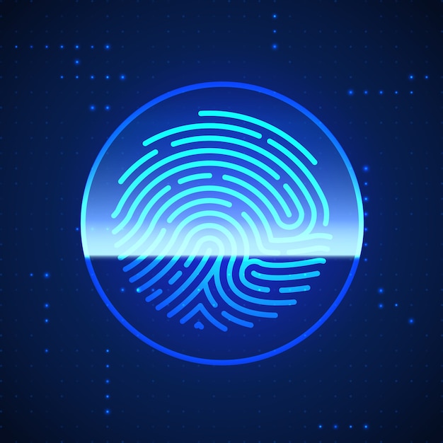 Cyber Security Finger Print Scanned. Fingerprint Scanning Identification System. Biometric Authorization and Security Concept. 