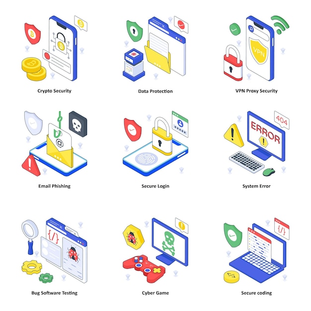 Cyber Security isometric illustration set 02