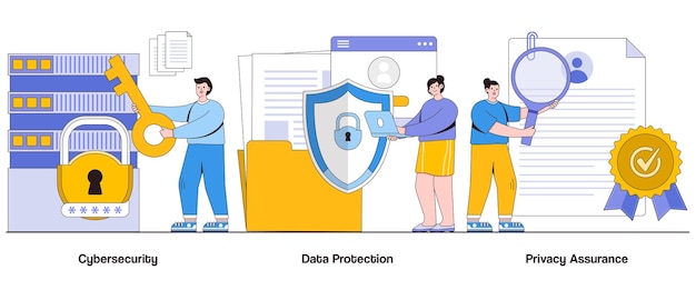 Cybersecurity data protection privacy assurance concept with character Business resilience abstract vector illustration set Threat detection secure networks shielding strategy metaphor