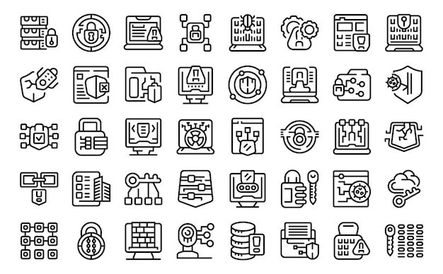 Cybersecurity icons set outline vector Antivirus malware Online firewall computer