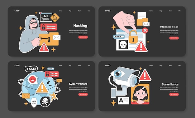 cybersecurity set masked hackers digital breach unintended data exposure global online threats and