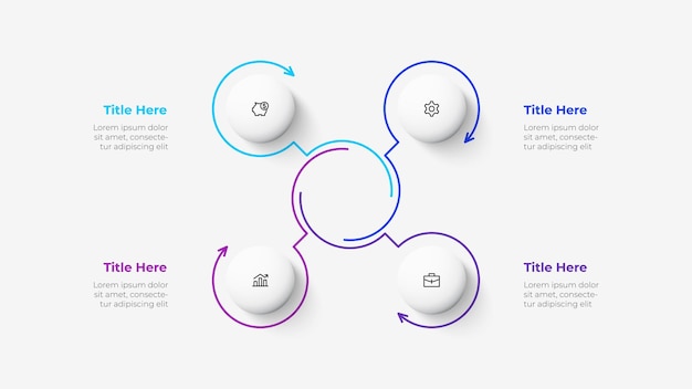 Cycle infographic with thin line arrows and circles Business template with 4 options