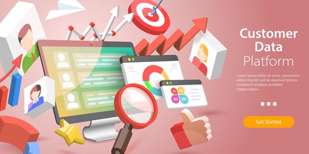 D isometric flat vector conceptual illustration of customer data platform customer relationship