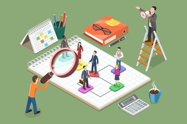D isometric flat vector conceptual illustration of internal recruitment human resource management