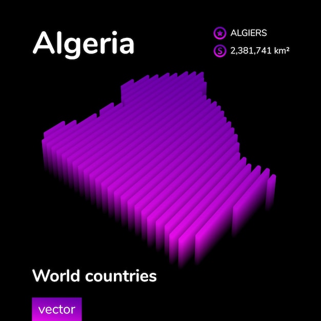 d map of algeria stylized neon digital vector map of algeria is in violet and purple colors