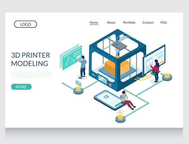 D printer modeling vector website landing page design template