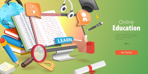 d vector conceptual illustration of online education elearning and digital school