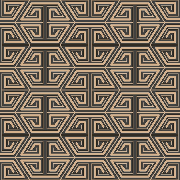 Damask seamless retro pattern background polygon spiral cross frame geometry line.