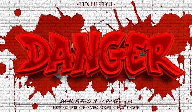 danger vector text effect editable alphabet red error alert risk warning