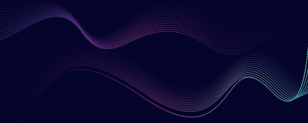Dark abstract background with glowing wave lines Modern purple blue gradient flowing wave lines