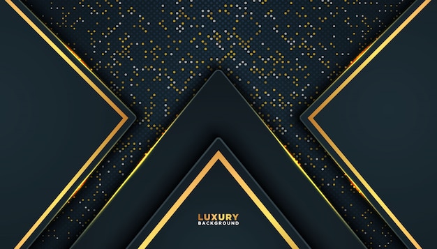dark abstract background with overlap layers. golden glitters dots element decoration. 