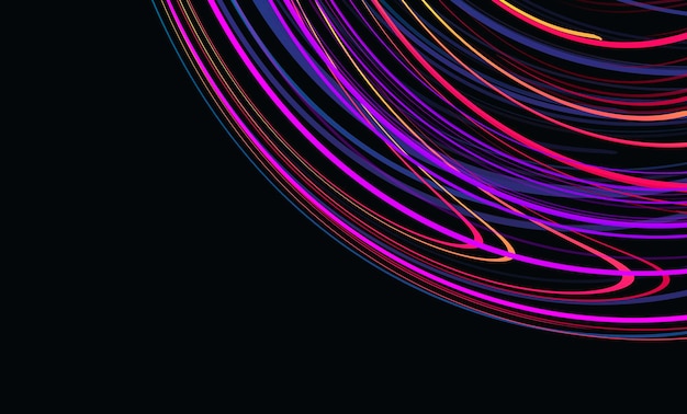 Dark background with colorful laser glow neon waves forming sphere chaotic movement artistick