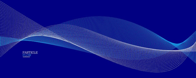 Dark blue abstract background vector wave of flowing particles curvy lines of dots