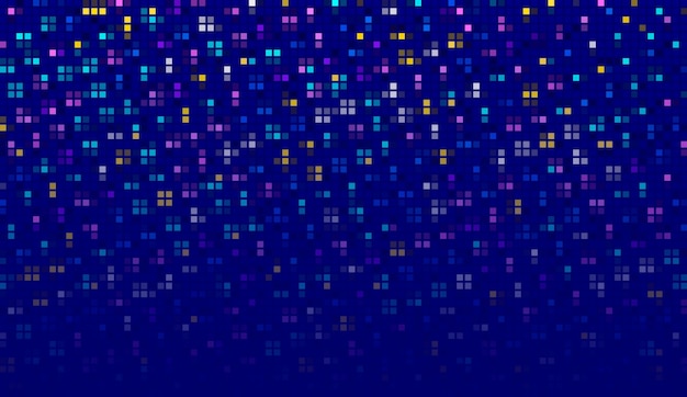 Dark blue background with scattered pattern of colorful squares