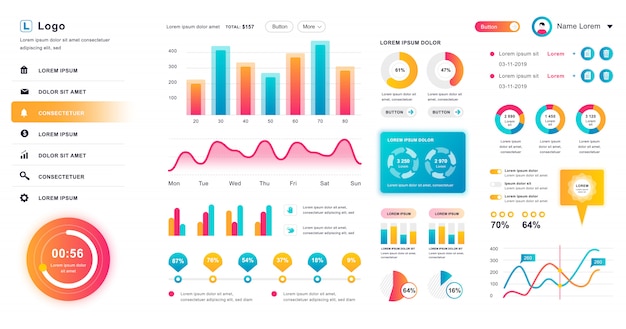 dashboard ui. admin panel design template with infographic elements