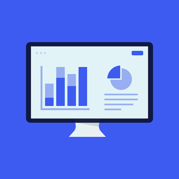 Data-analyysin suunnittelu, työpöytä, tasainen vektorisuunnittelu