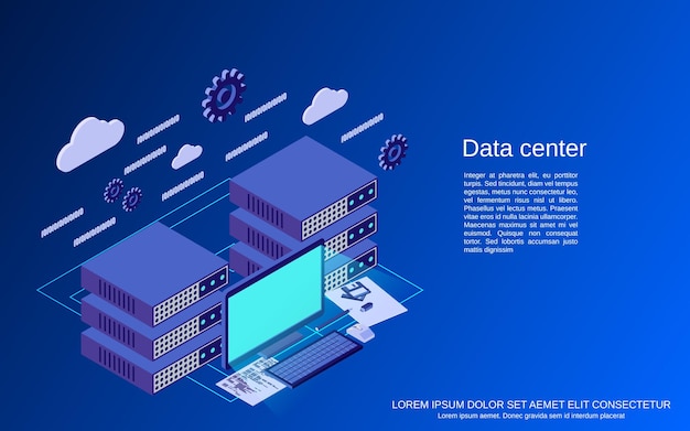 Data center flat 3d isometric concept illustration