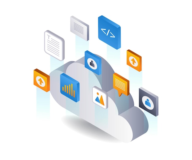 Data cloud server technology infographics 3d illustration flat isometric