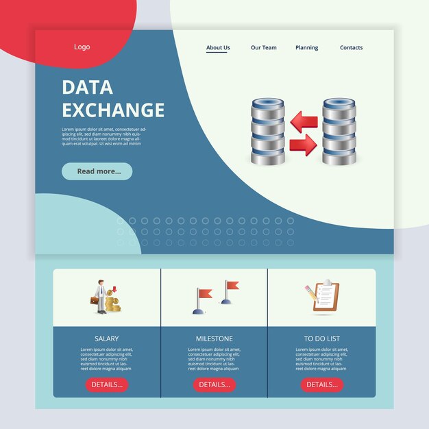 Data exchange flat landing page website template salary