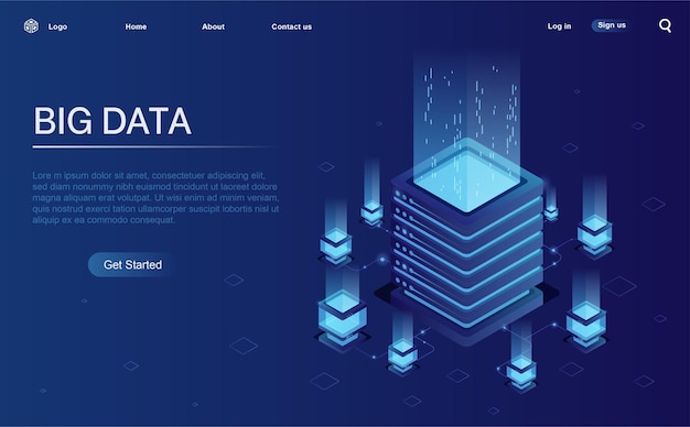 Data processing center Network or mainframe infrastructure website header layout Isometric