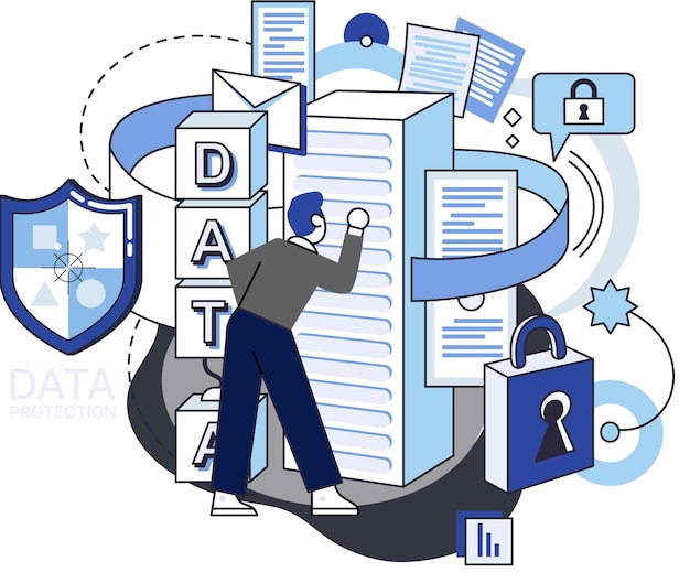Data protection metaphor privacy information security Secure data management and protect data hacker attacks Protected access control antivirus software safe internet communication secure storage