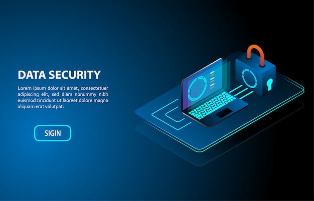 Data security computer concept isometric design