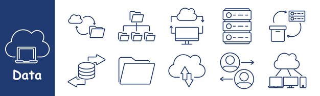 data set icon cloud folders database cloud computing servers information exchange storage system synchronization file transfer cloud sharing digital storage file management