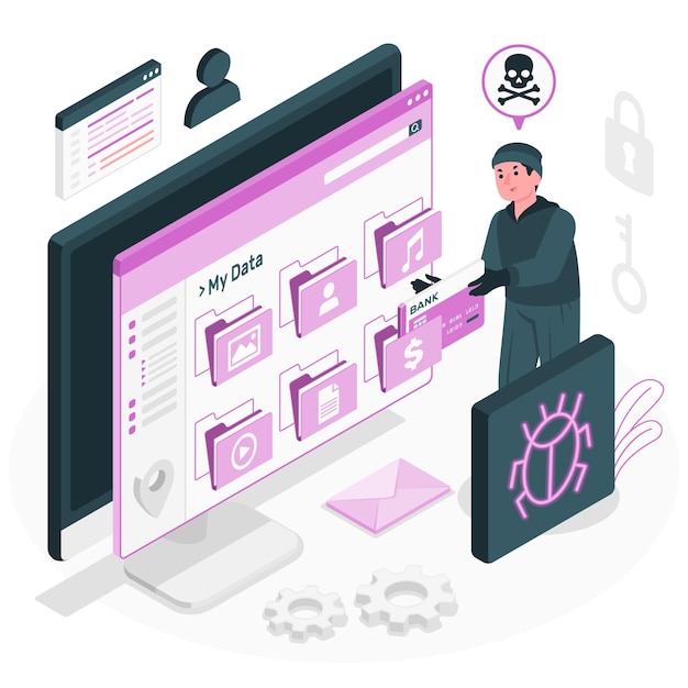 Data stealing malware concept illustration