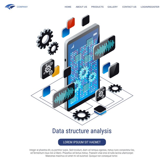 Data structure analysis 3d isometric vector concept