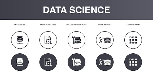 Database Data Analysis Data Engineering data mining clustering icons set design template Creative concept icons set 5 elements layout