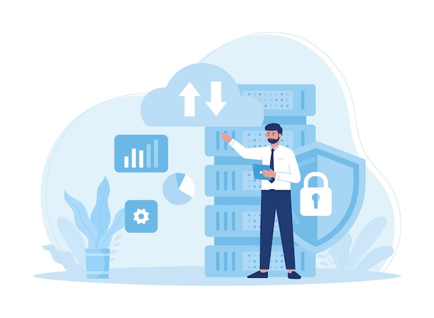 database management system web hosting concept flat illustration
