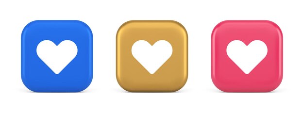 Dating application mobile interface button heart social network communication 3d realistic icons