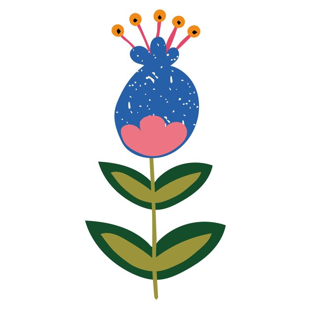Decorative flower in ethno style Blue plant in scandinavian style Simple decorative element