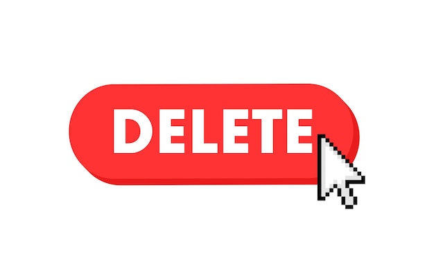 Delete button with cursor Pointer click Vector web button
