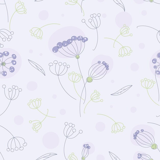 Delicate floral doodle seamless pattern with purple and green flowers Vector
