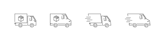 Delivery truck outline icon set Logistics transportation fast deliver vehicle icons