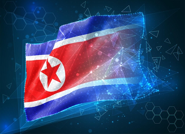 Democratic People's Republic of Korea vector flag, virtual abstract 3D object from triangular polygons on a blue background