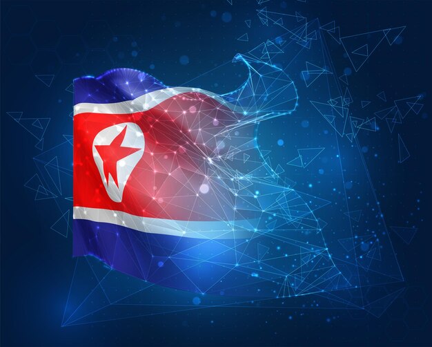 Democratic People's Republic of Korea vector flag virtual abstract 3D object from triangular polygons on a blue background