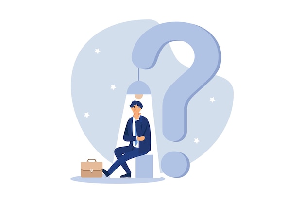 depressed businessman just discover light of hope and opportunity from question mark problem