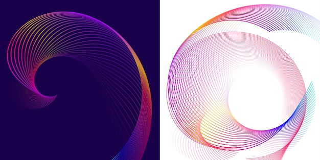 Design-elementit Monien kimaltelevien viivojen aalto Abstrakti hehku aaltoilevat raidat valkoisella taustalla eristettynä Luova viivataide Vektorikuvitus EPS 10 Värikkäät aallot, joissa on viivoja, luotu sekoitustekniikalla
