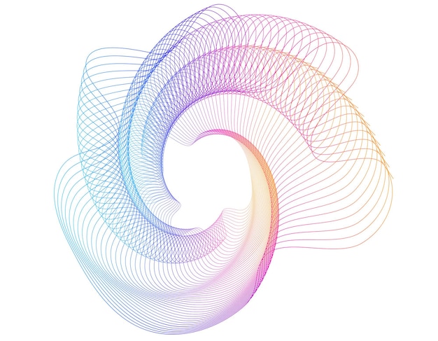 Design-elementit Monien violettien viivojen aalto ympyröi abstraktia pystyraitaa valkoisella pohjalla, eristettynä vektori-kuvitus EPS 10 Värikkäät aallot, joiden viivat on luotu sekoitustyökalulla