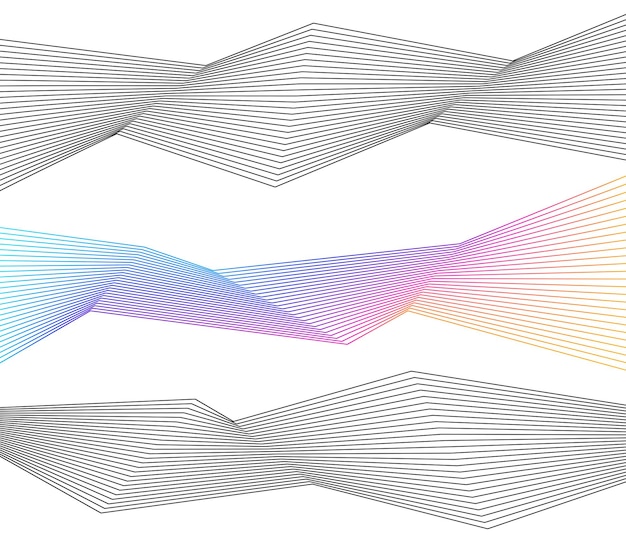 Design elements Curved sharp corners wave many lines Abstract vertical broken stripes on white background isolated Creative line art Vector illustration EPS 10 Color line created using Blend Tool