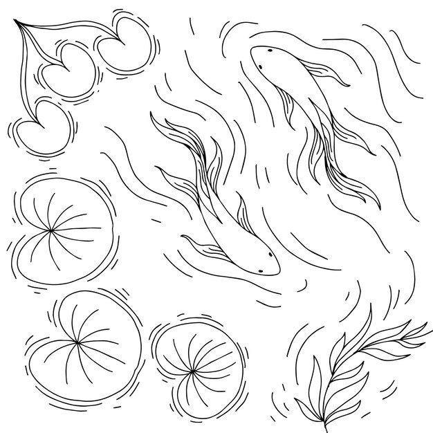Design illustration koi fish pond outline