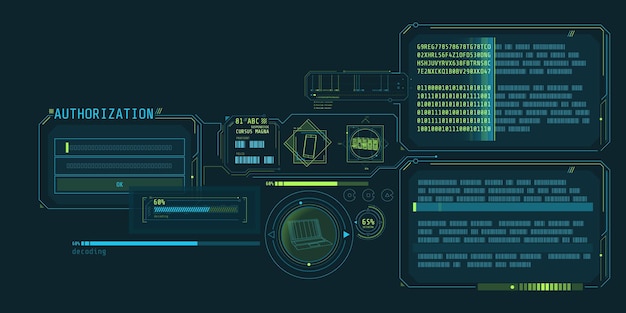 Design of a futuristic software interface for data decoding with authorization window Vector illustration