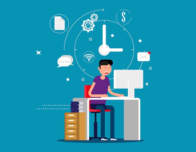 Designer man working with creative process icons 