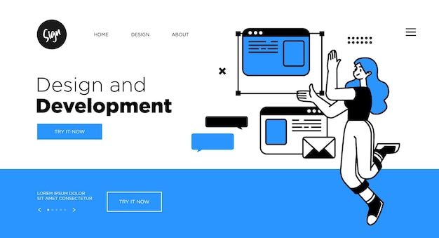Designing Developing and programming technologies concept Web page template