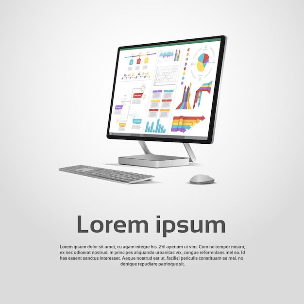 Desktop Logo Modern Computer Workstation Icon Monitor Financial Graph Diagram Infographic Vector Ill